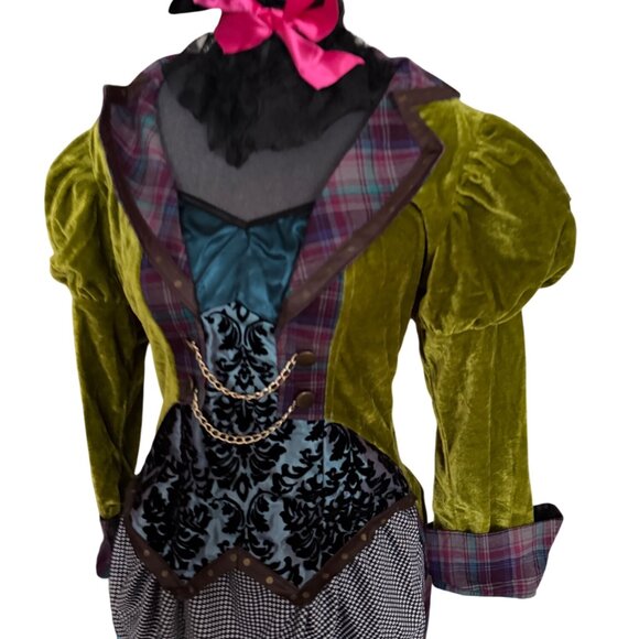 Leg Avenue Deluxe Mad Hatter Costume With Hat & Neck Ruffle 3 Pc Size M Green/Bl - Picture 4 of 7